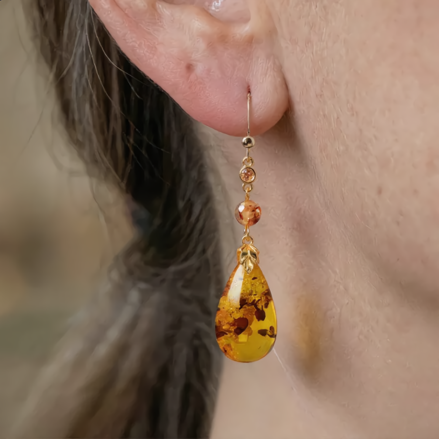 Elegant Amber Teardrop Earrings | Gold