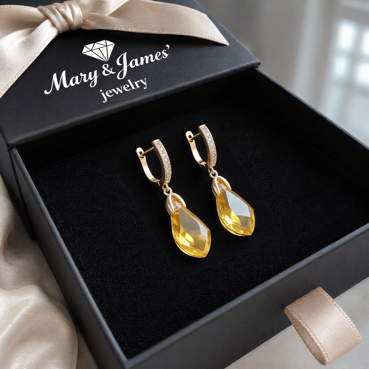 Elegant Amber Crystal Earrings | Gold