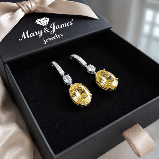 Luxury Citrine Crystal Drop Earrings | Gold