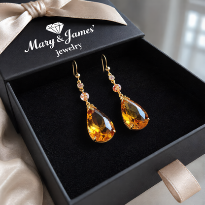 Elegant Amber Teardrop Earrings | Gold