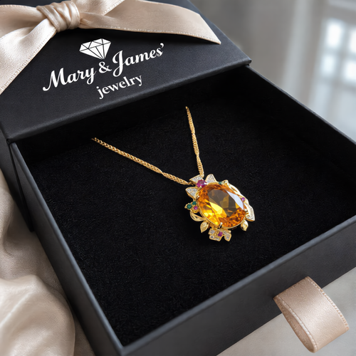 Floral Amber Crystal Necklace | Gold
