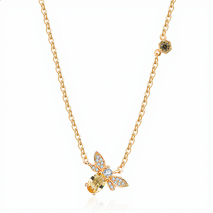 Delicate Bee Crystal Necklace | Gold