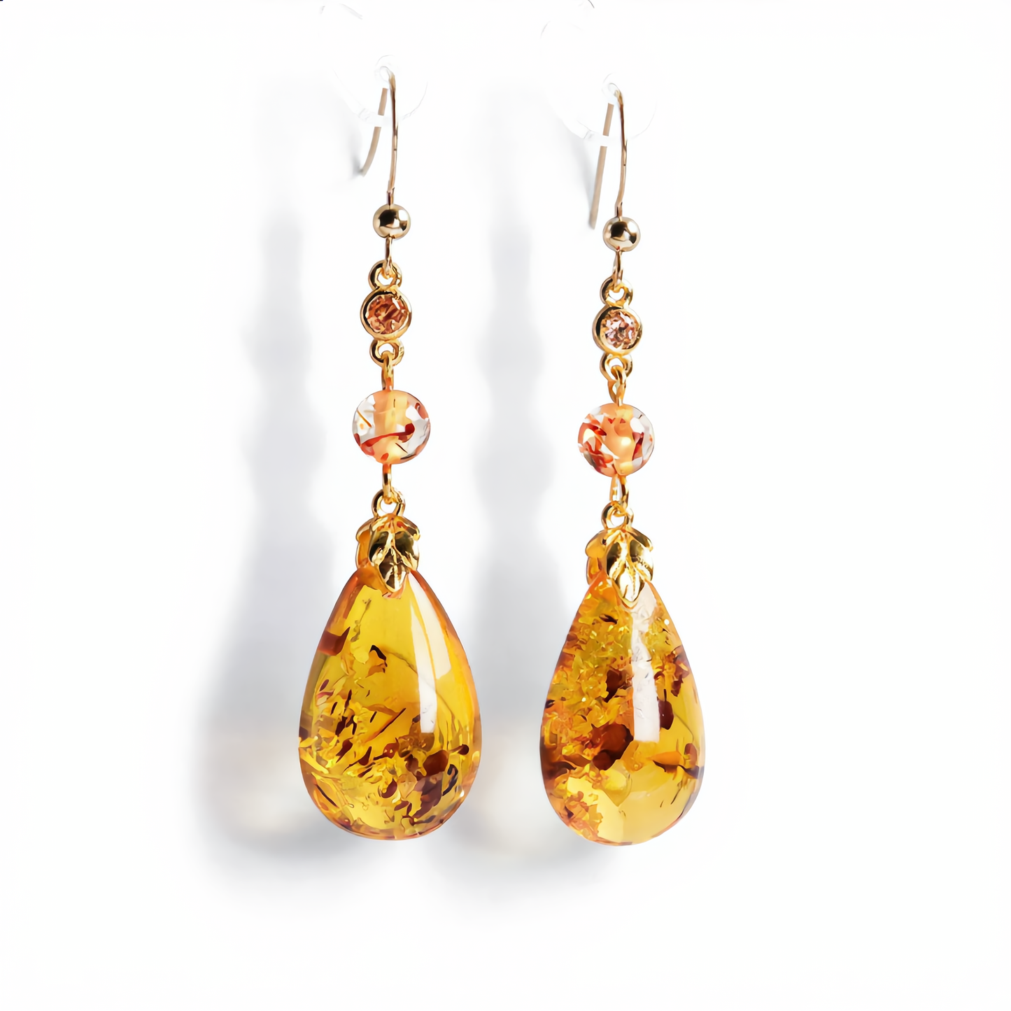 Elegant Amber Teardrop Earrings | Gold