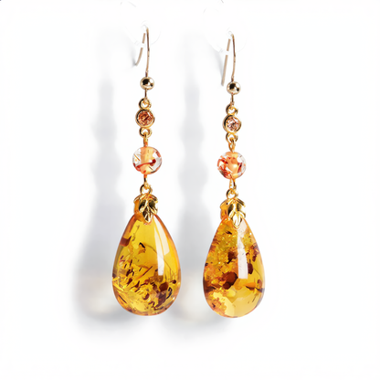 Elegant Amber Teardrop Earrings | Gold