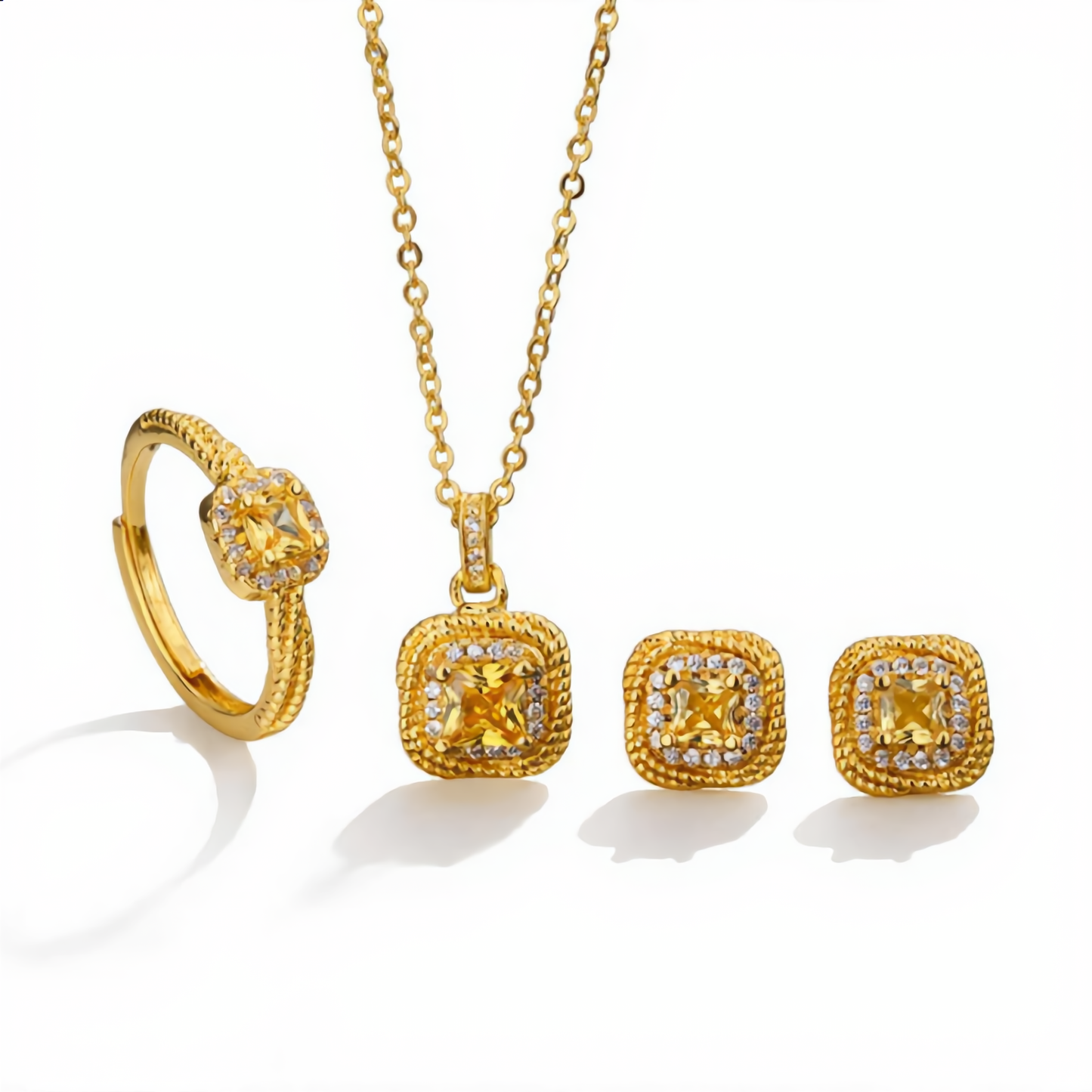 Square Crystal Jewelry Set | Gold