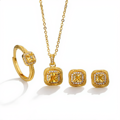 Square Crystal Jewelry Set | Gold