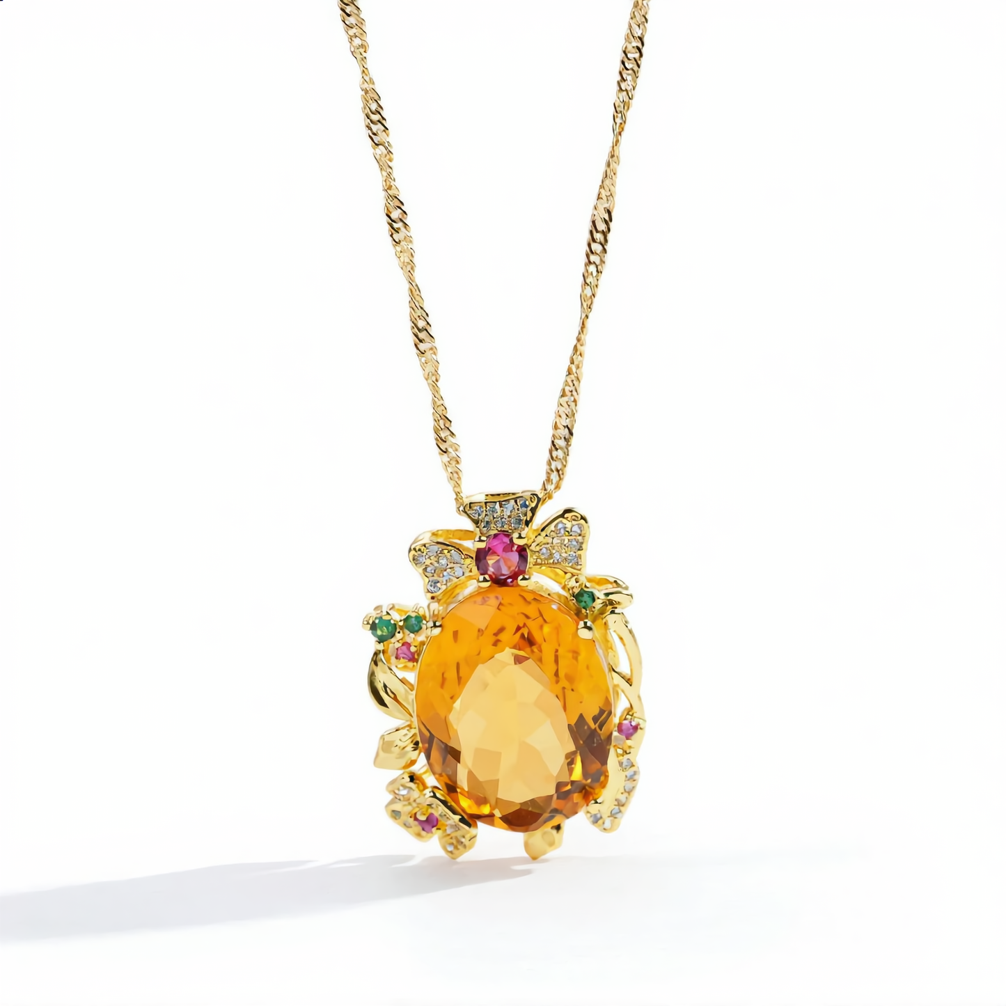 Floral Amber Crystal Necklace | Gold