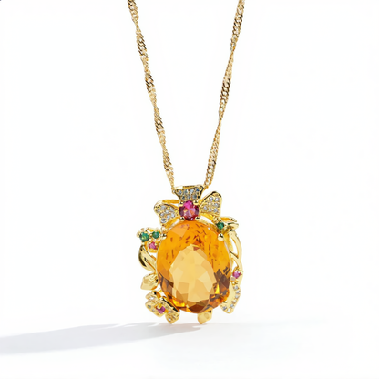 Floral Amber Crystal Necklace | Gold