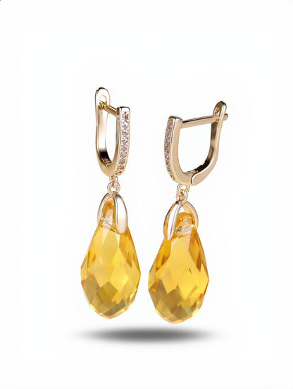 Elegant Amber Crystal Earrings | Gold