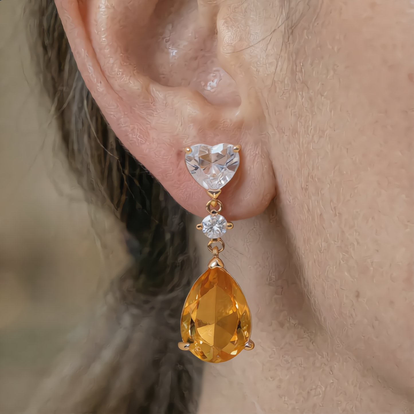 Elegant Amber Crystal Drop Earrings | Gold