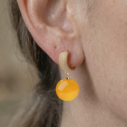 Amber Bead Hoop Earrings | Gold