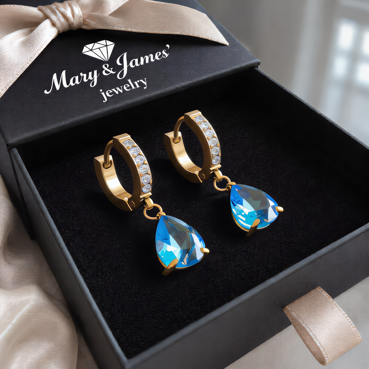 Aquamarine Teardrop Hoop Earrings | Gold