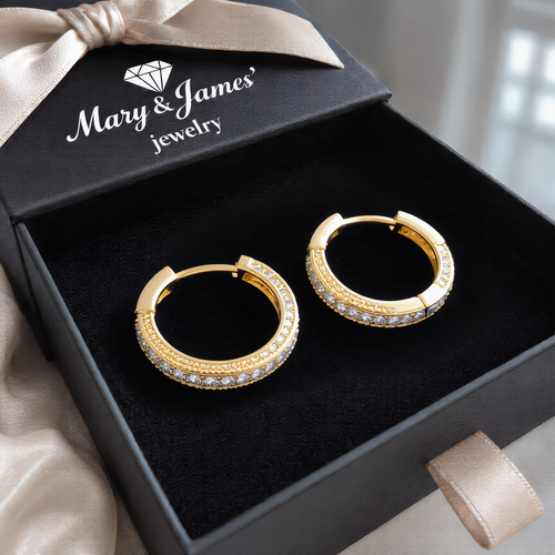 Double Row Zircon Hoop Earrings | Gold