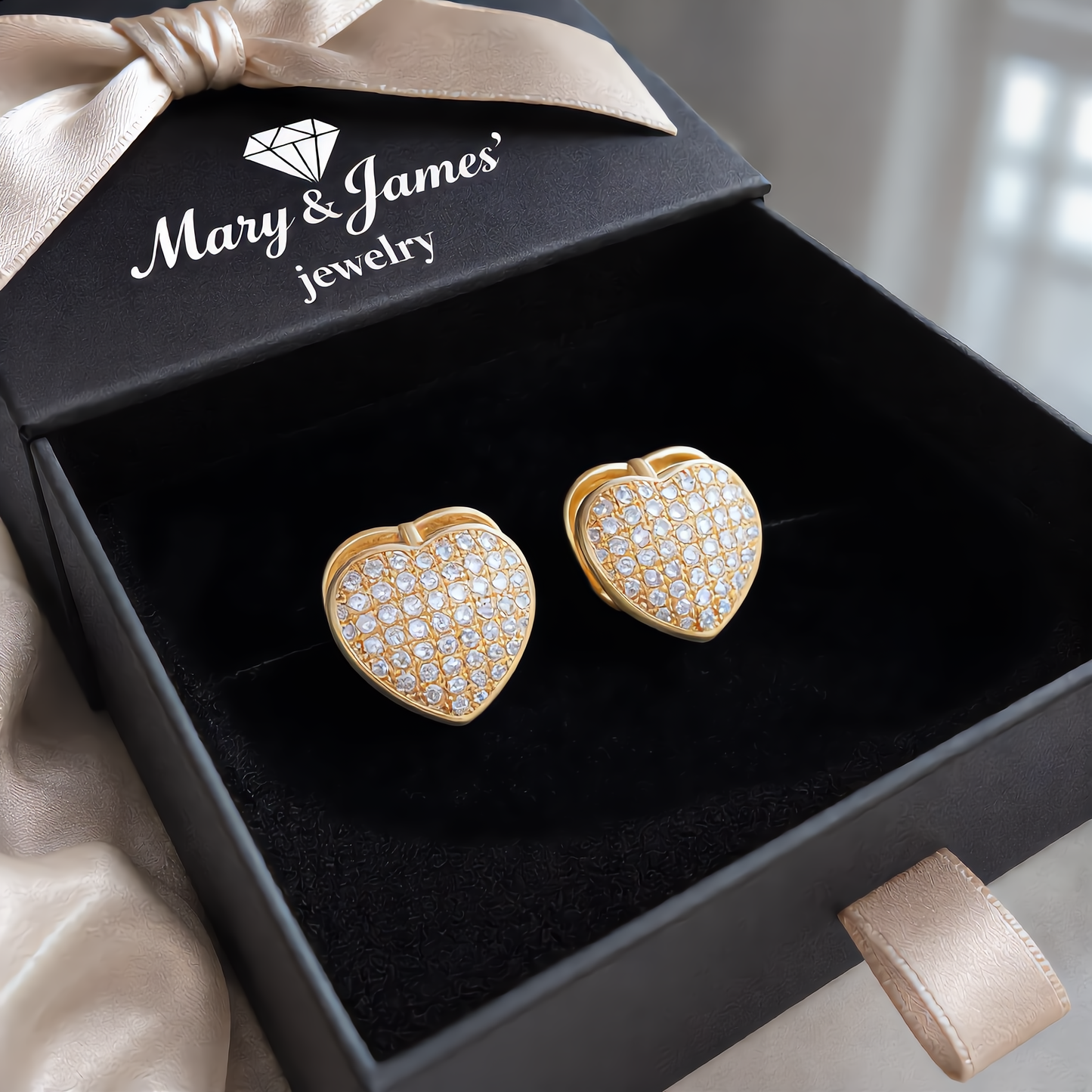 Crystal Heart Huggie Earrings | Gold