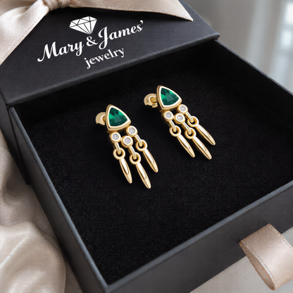 Emerald Tassel Stud Earring | Gold