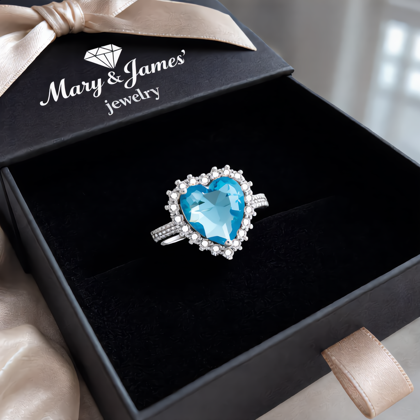 Aquamarine Heart Jewelry Set | Silver