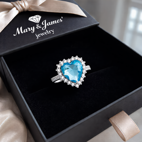 Aquamarine Heart Jewelry Set | Silver