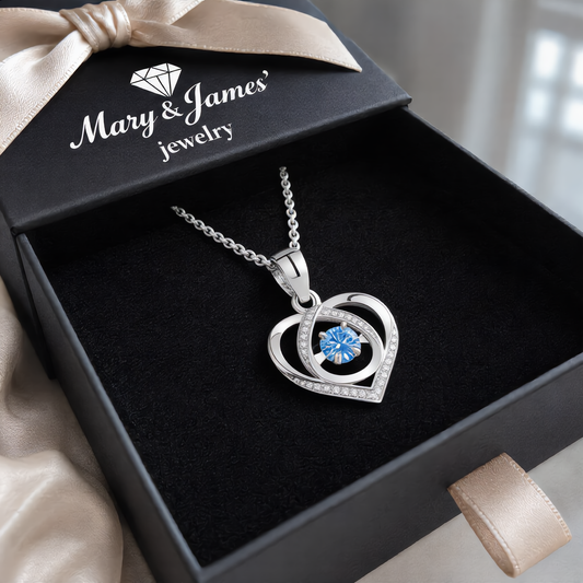 Blue Crystal Heart Necklace | Silver