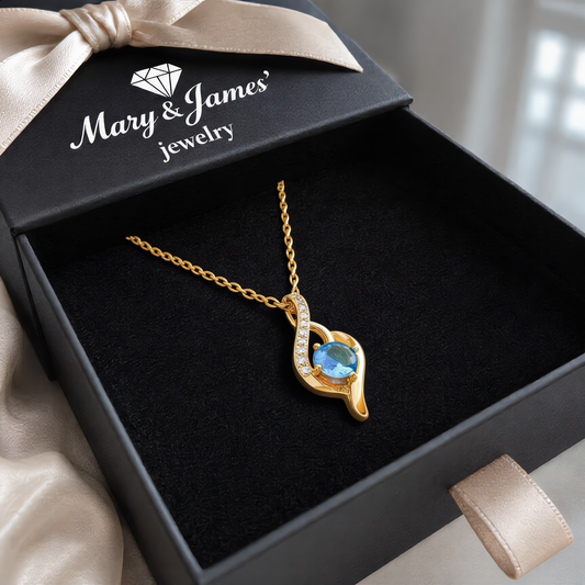 Elegant Blue Drop Crystal Necklace | Gold
