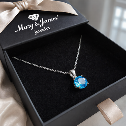 Round Blue Gem Pendant Necklace | Silver