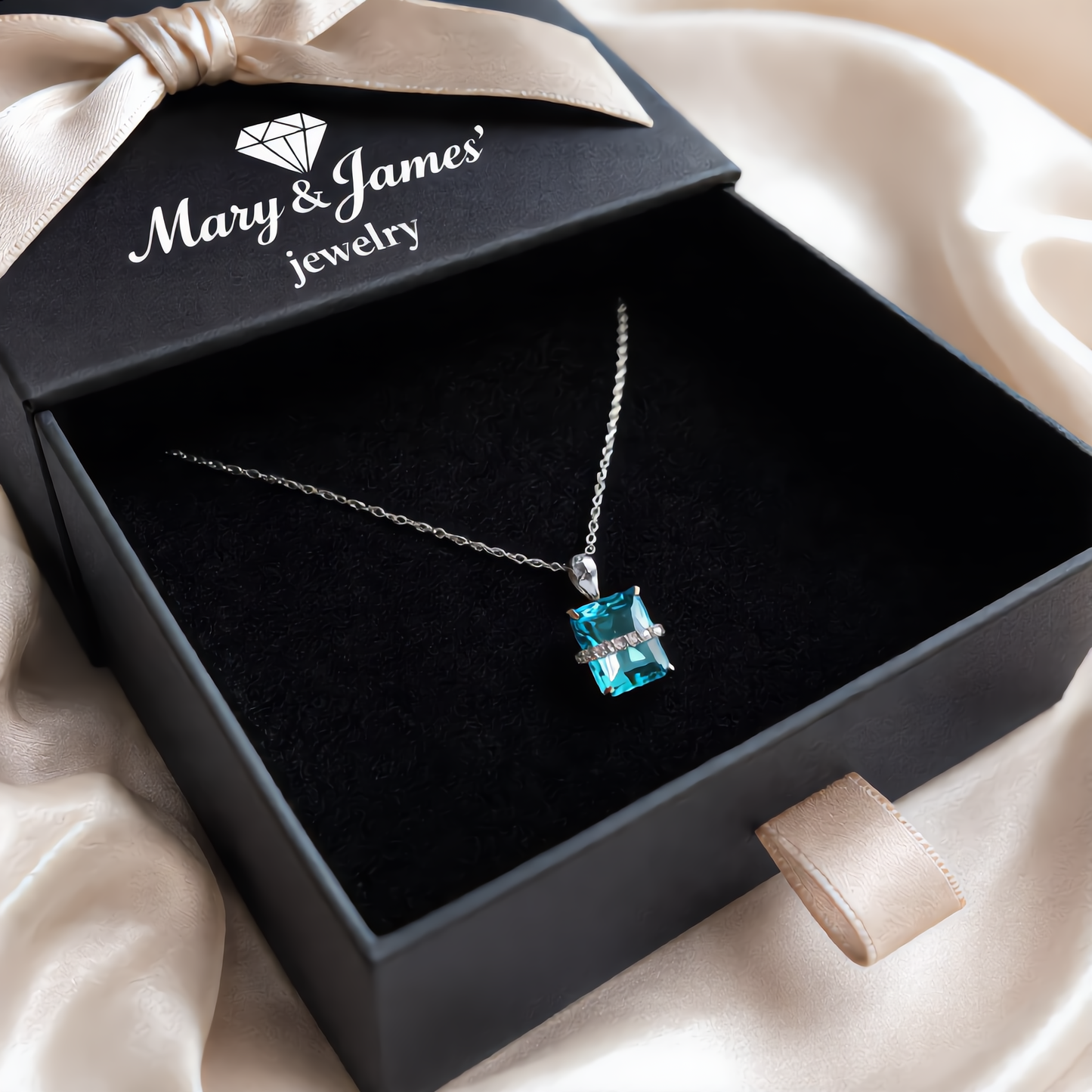 Square Aquamarine Gem Necklace | Silver