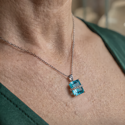 Square Aquamarine Gem Necklace | Silver