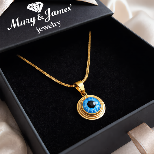 Elegant Necklace with Blue Crystal | Gold