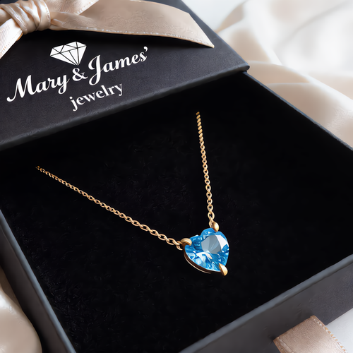 Aquamarine Heart Pendant Necklace | Gold