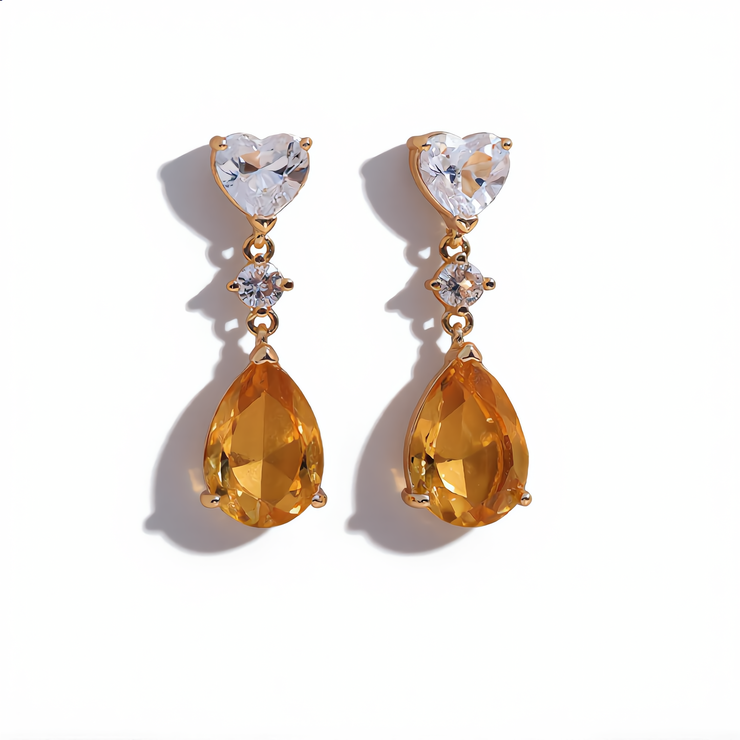 Elegant Amber Crystal Drop Earrings | Gold