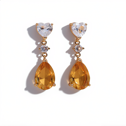 Elegant Amber Crystal Drop Earrings | Gold