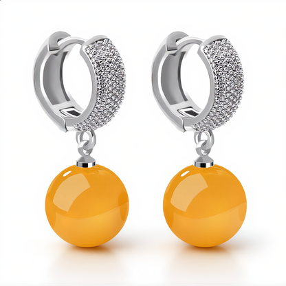 Amber Bead Hoop Earrings | Gold