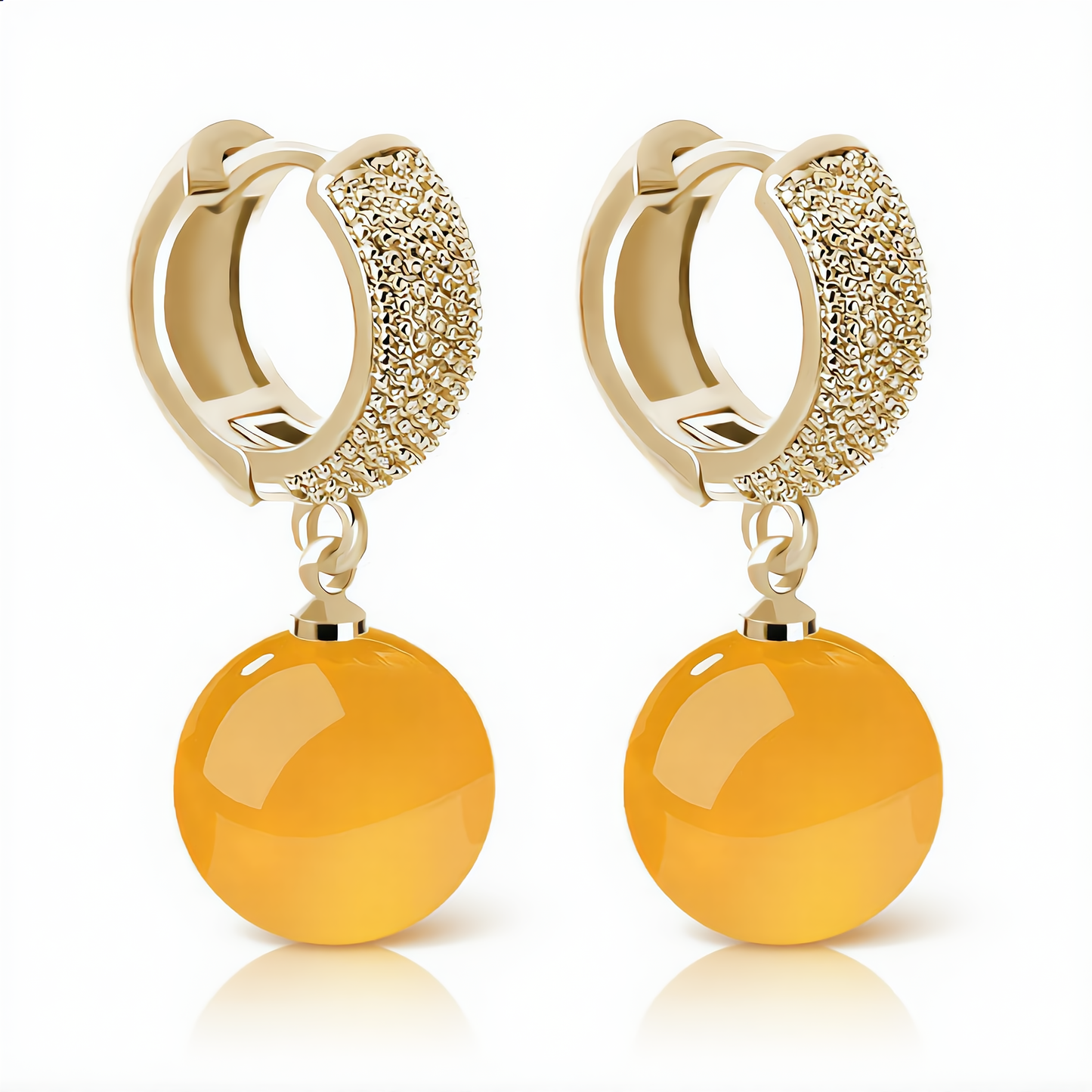 Amber Bead Hoop Earrings | Gold