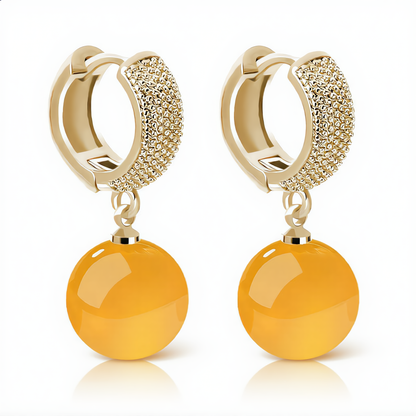 Amber Bead Hoop Earrings | Gold