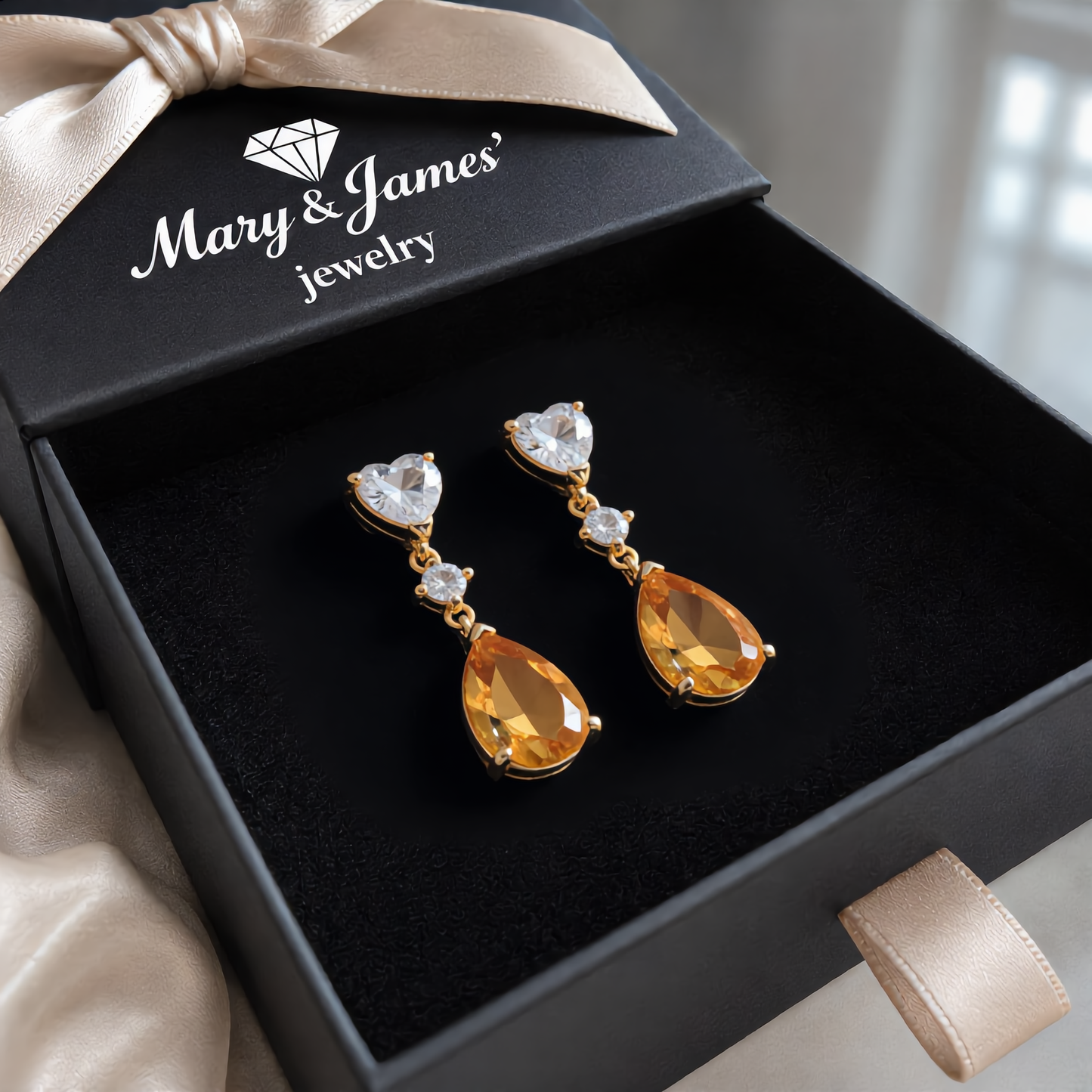 Elegant Amber Crystal Drop Earrings | Gold