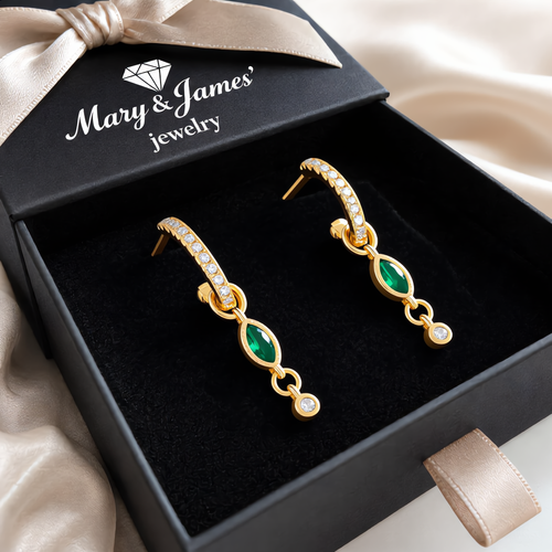 Emerald Charm Dangle Earring | Gold