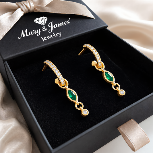 Emerald Charm Dangle Earring | Gold