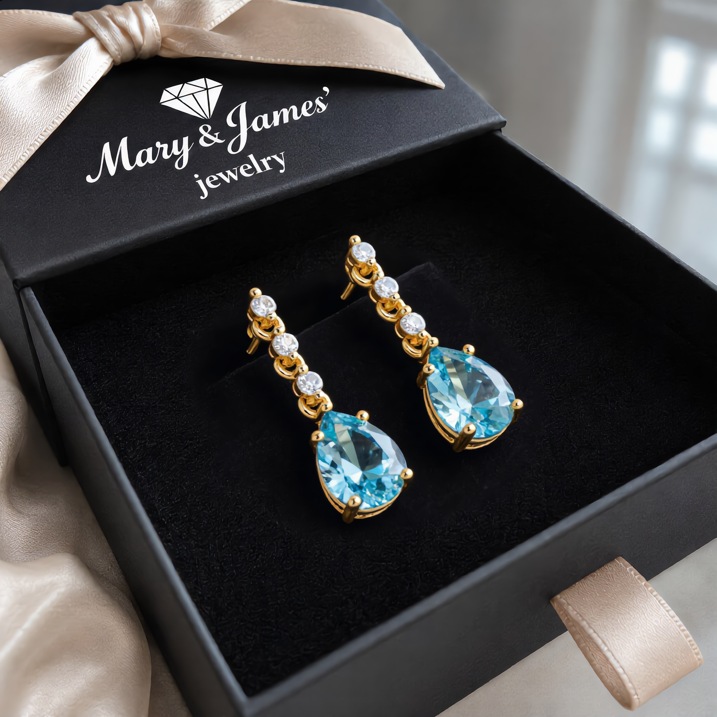 Aquamarine Teardrop Drop Earrings | Gold