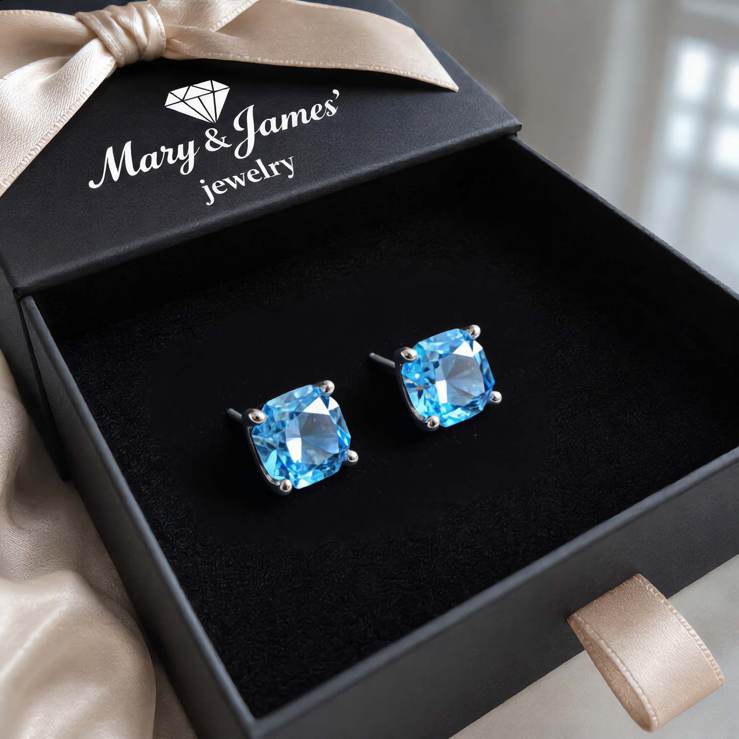 Luxury Blue Crystal Stud Earrings | Silver