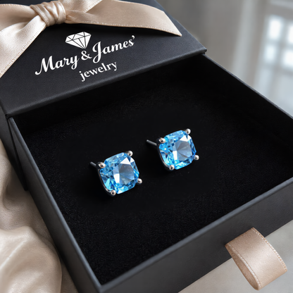 Luxury Blue Crystal Stud Earrings | Silver