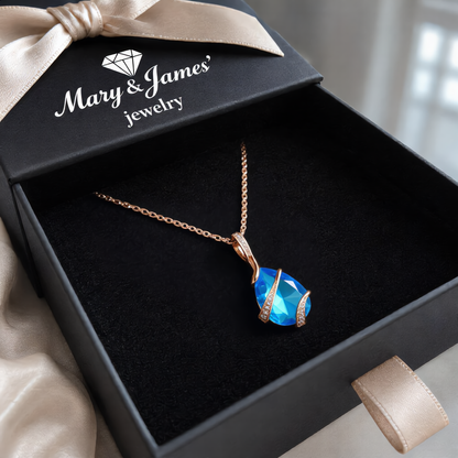 Blue Teardrop Gem Necklace | Gold