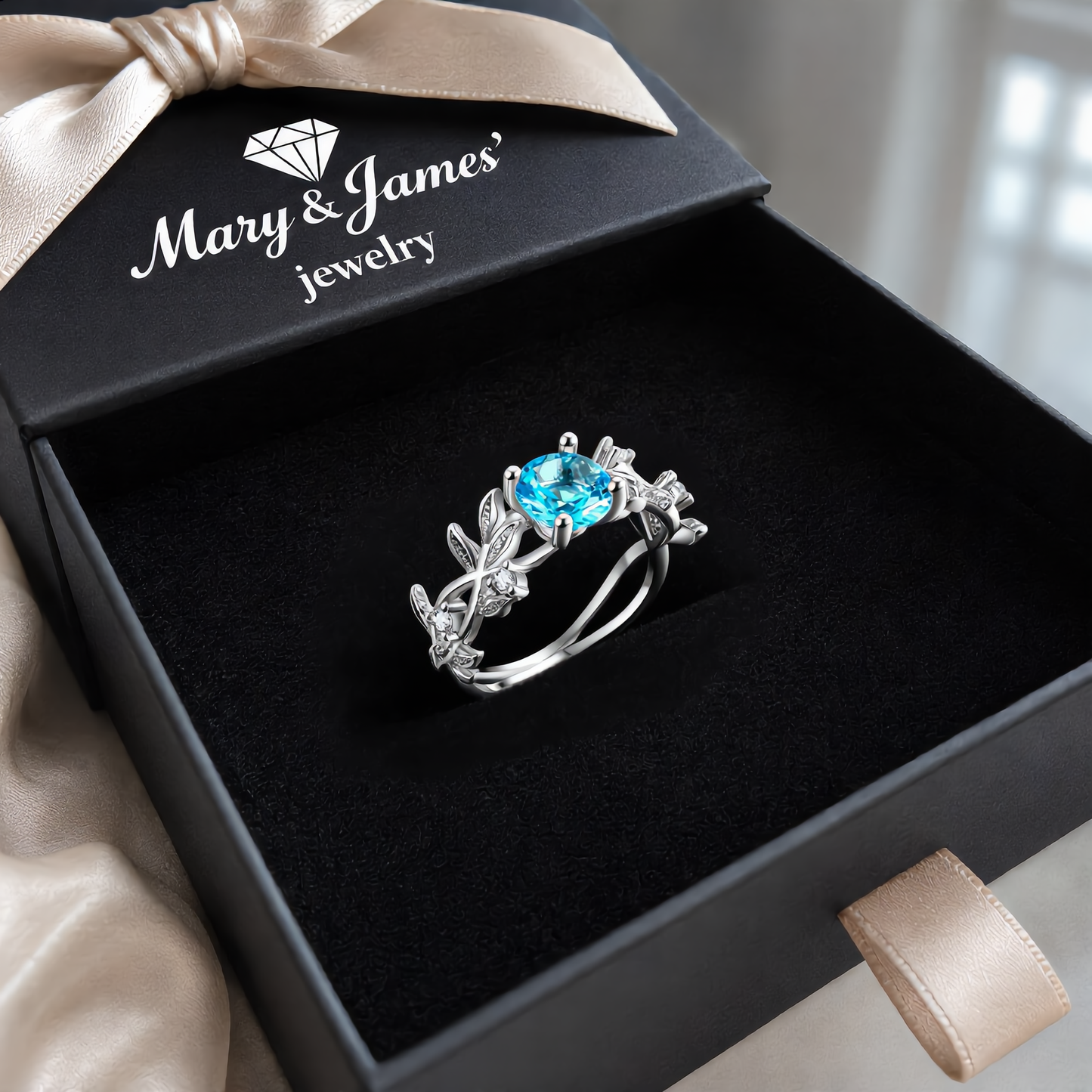 Aquamarine Vine Ring | Silver