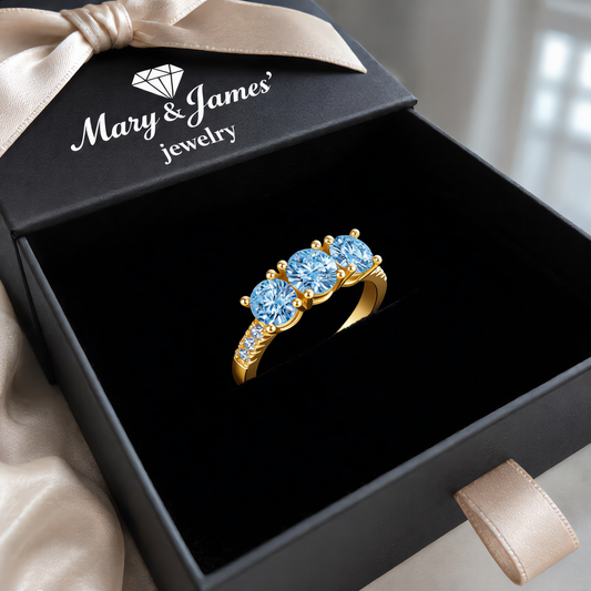 Three Stone Blue Gem Ring | Gold