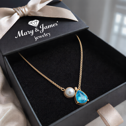 Aquamarine and Pearl Pendant Necklace | Gold