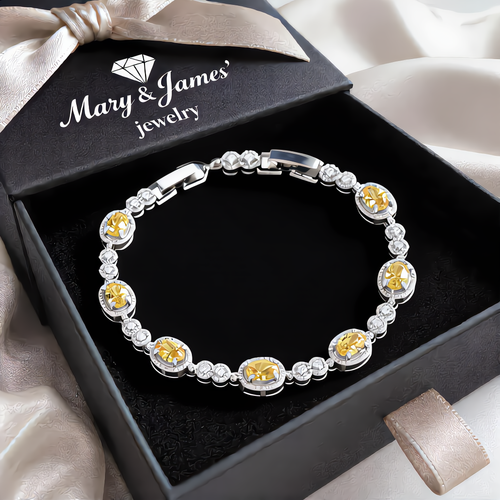 Golden Oval Crystal Bracelet | Silver