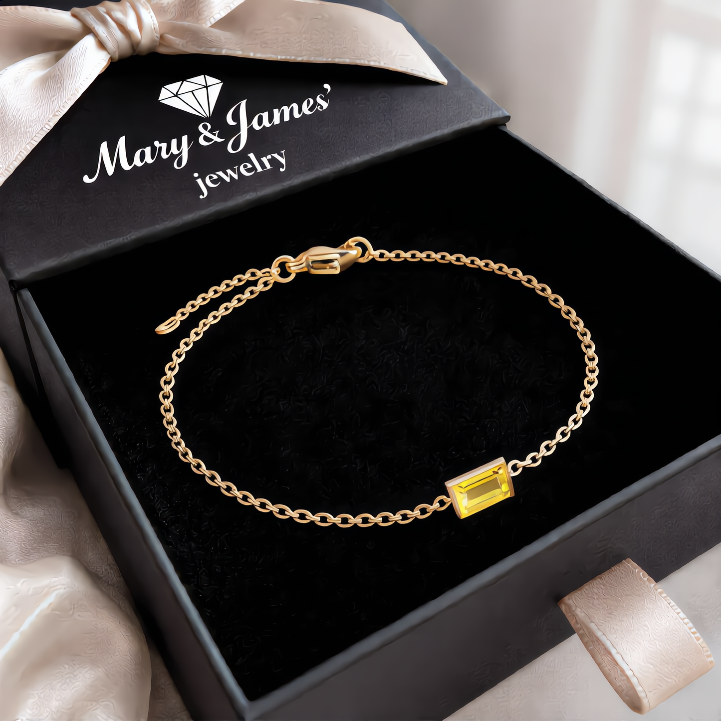 Amber Crystal Link Bracelet | Gold