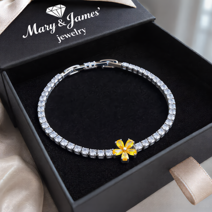 Golden Blossom Tennis Bracelet | Silver