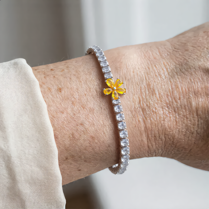 Golden Blossom Tennis Bracelet | Silver
