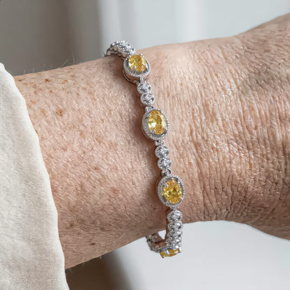 Golden Oval Crystal Bracelet | Silver
