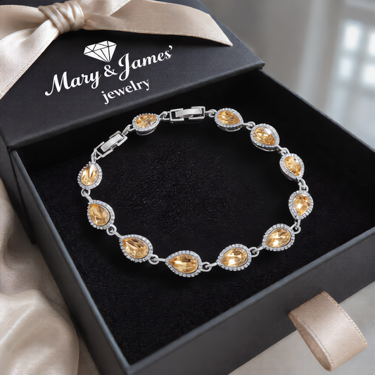 Golden Teardrop Crystal Bracelet | Silver