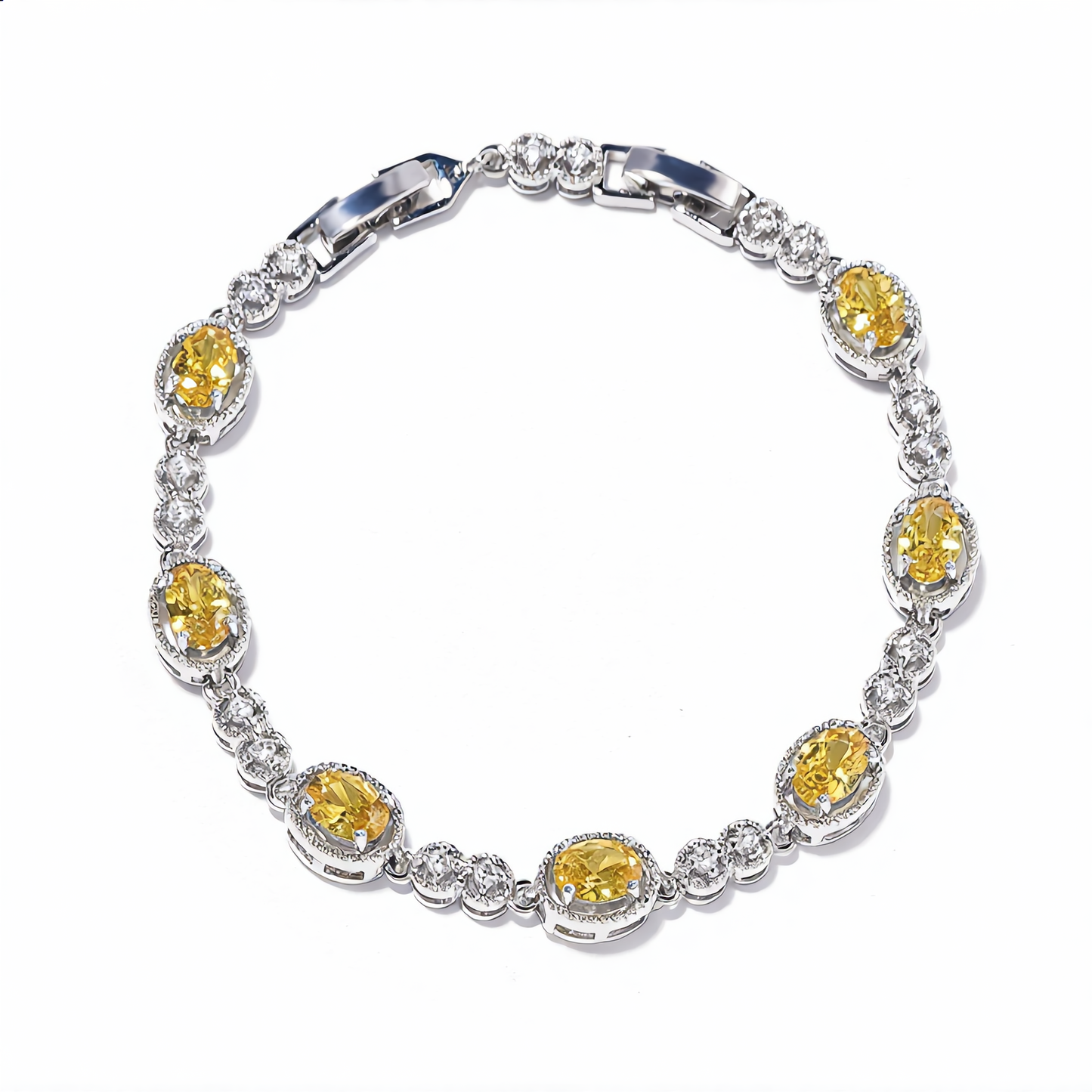 Golden Oval Crystal Bracelet | Silver